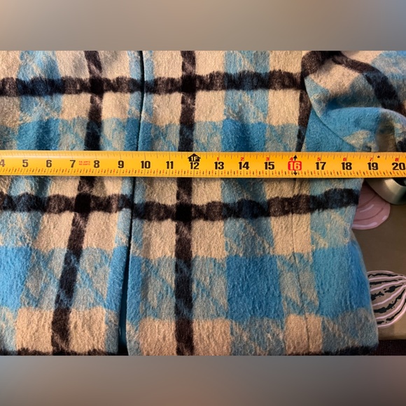 Vintage Nouveaux Wool Mohair Blend Turquoise and Green Plaid Open Blazer Size 10 - Picture 5 of 6